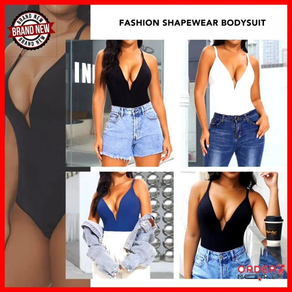 Deep V Neck Shapewear Bodysuit Tummy Control Plunge Backless Cami